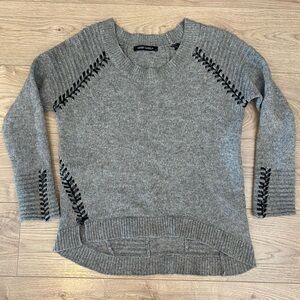 Gabby Isabella Heather Gray Sweater asymmetrical with faux leather stitching